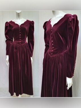 Laura Ashley Deep Burgundy Velvet Long Sleeve Dress Size 6